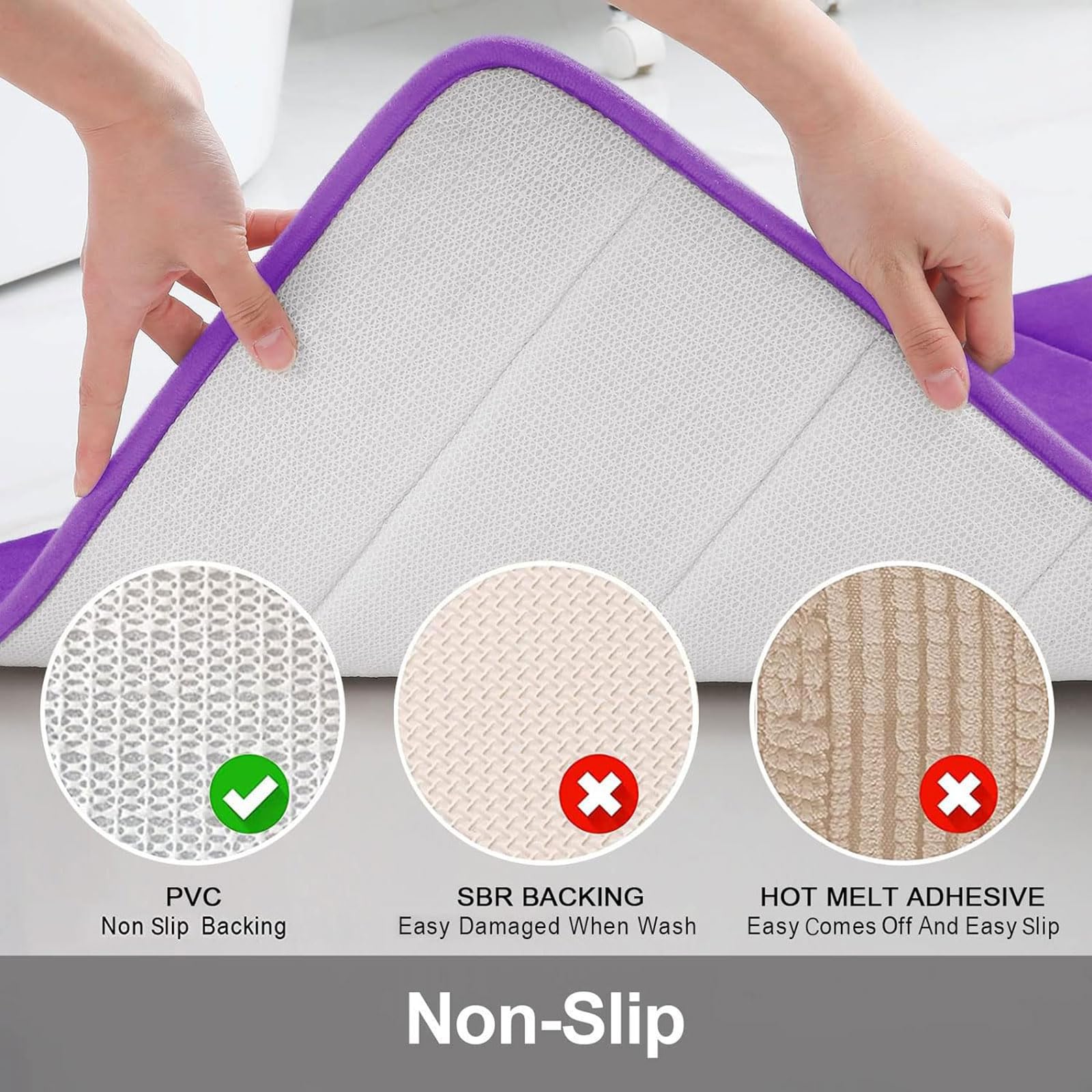 Buganda Memory Foam 3 Pieces Bathroom Rugs Set - Thick Soft Absorbent Non-Slip Bath Mats, Washable Small/Large/Contour Bath Rugs